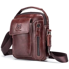 LUKZIJAES Small Genuine Leather Shoulder Bag Men Messenger Handbag #1-coffee
