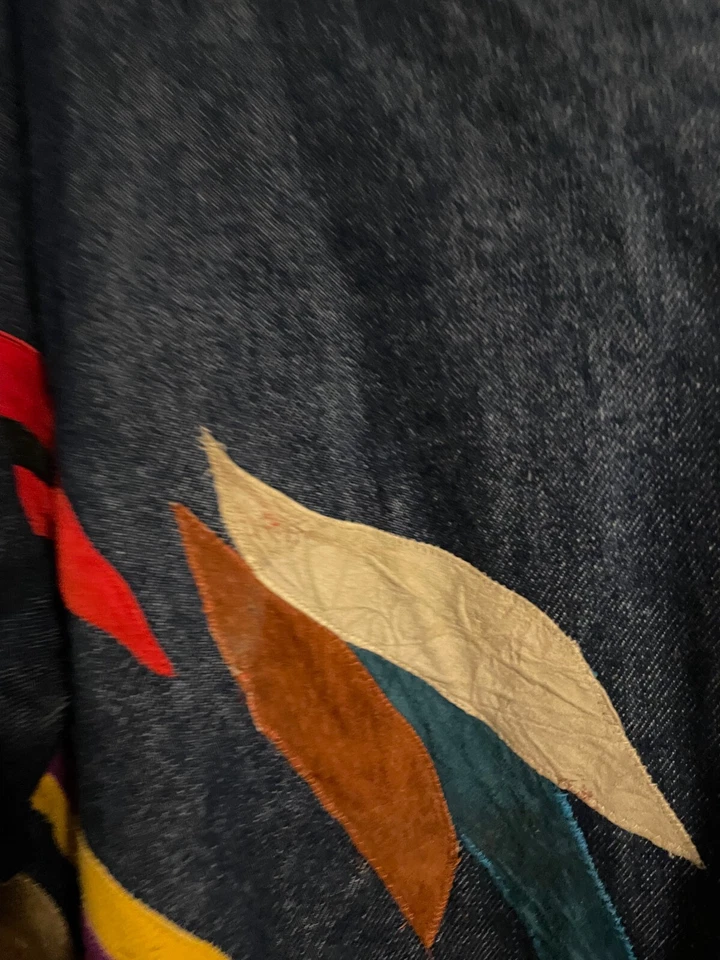 Capa vintage hecha a mano para mujer talla XL denim gamuza azteca ribete arte suroeste años 90 Foto 2 de 4