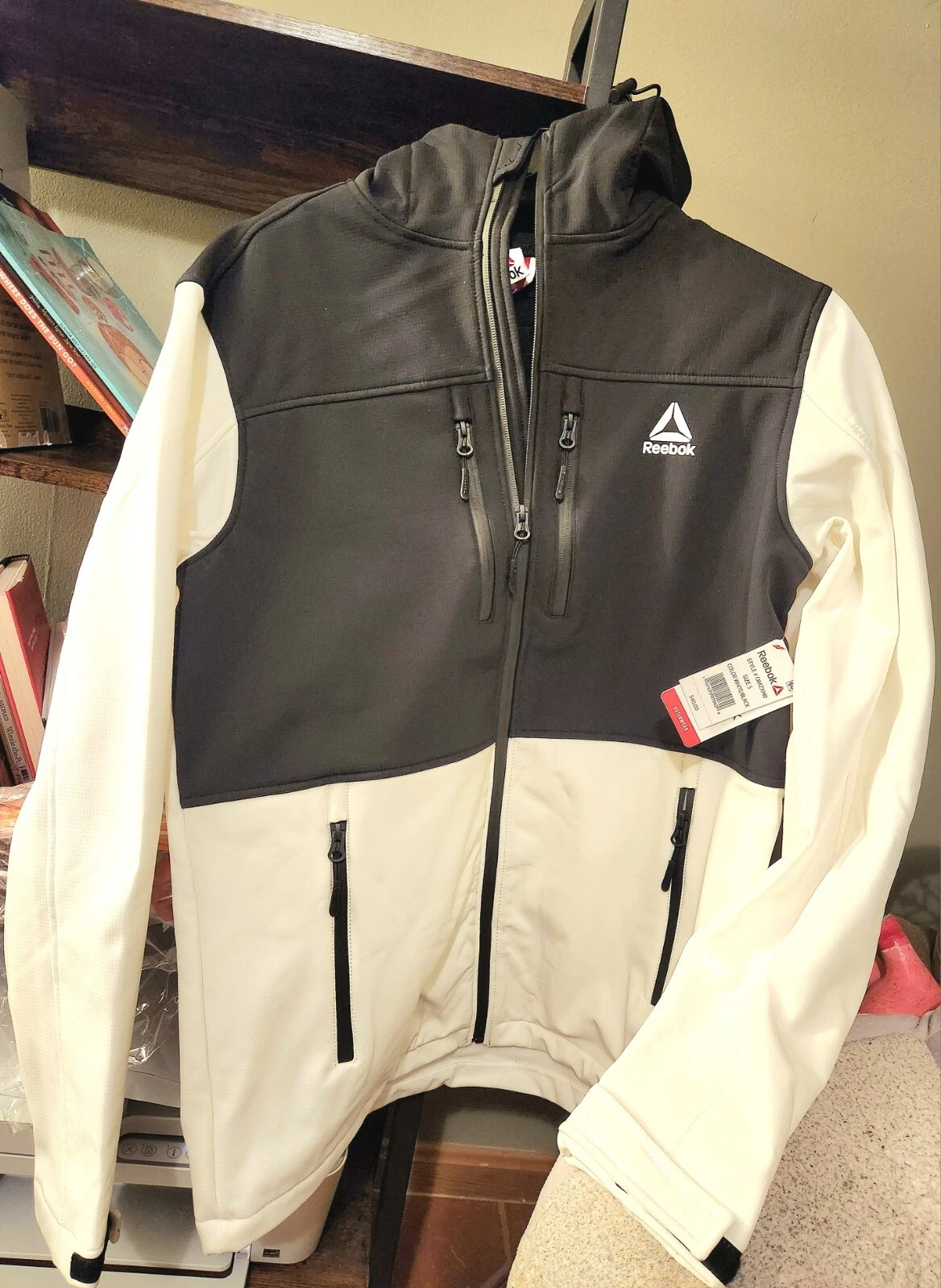 Reebok Black White Full Zip Hooded Jacket Men's/Unisex Sz Small S Light Coat