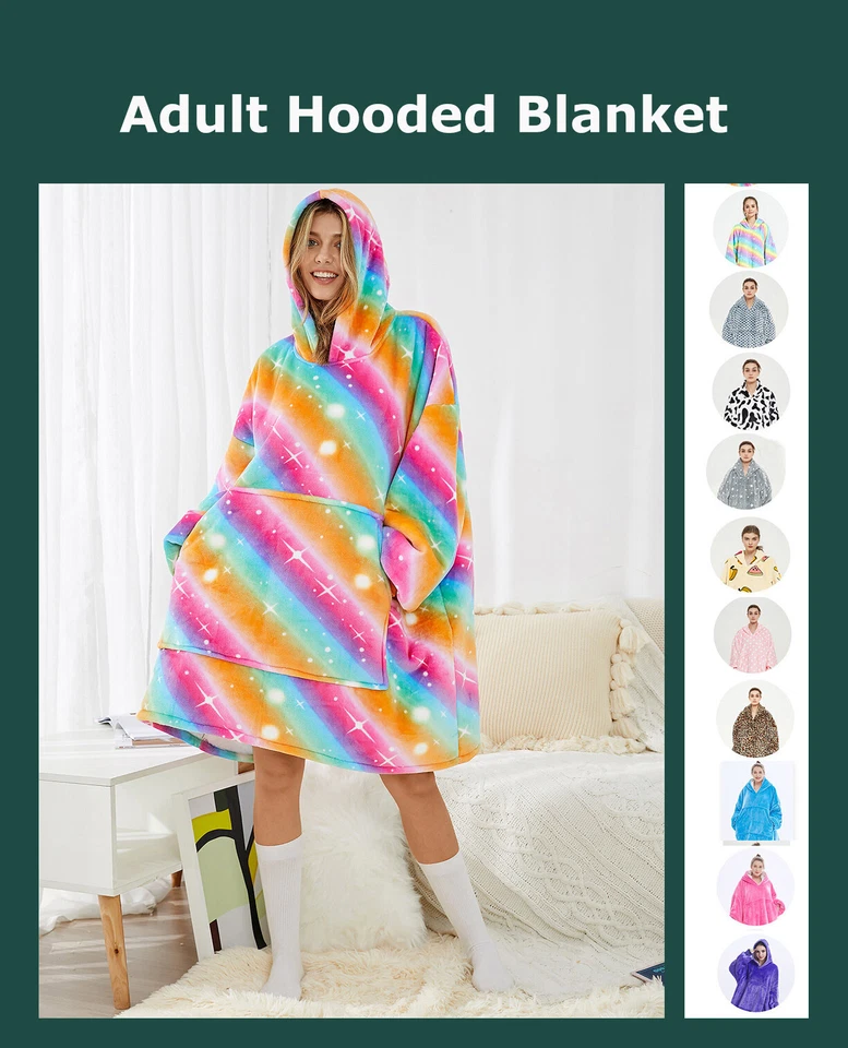 Adults Oversized Hooded Blanket Sherpa Lined Hoodie Fleece Wearable Sweatshirt