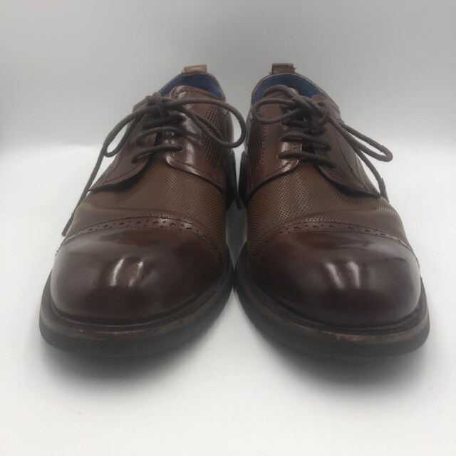 SAOLA Scarpe eleganti Oxford Steve Madden da uomo in pelle marrone punta a cappuccio taglia 8 Lesko stringate