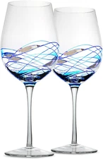 Red Wine Glasses Set of 2, Hand Painted Wine Glass, Drinkware Essentials, 11" H,