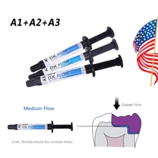 3Pcs Dental Dentex Flowable Light Cure Composite Resin Medium Flow A1 A2 A3 Kit