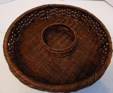 ROUND DARK BROWN WICKER CHIP AND DIP BASKET GAME DAY PARTY SERVER