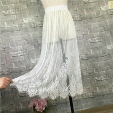 Mesh Lace Skirt Petticoat Slip Dress See Through Underskirt Underdress Black NR9