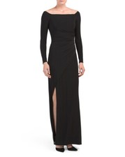 NWT Laundry by Shelli Segal Size 0 Black Off The Shoulder Matte Jersey Gown 225