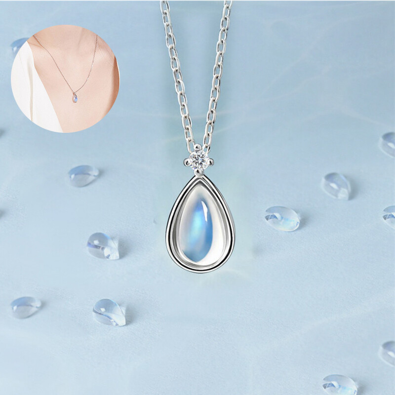 Blue Water Drop Pendant Necklace with Silver Chain for Women Fashion Jewelry Gift-image