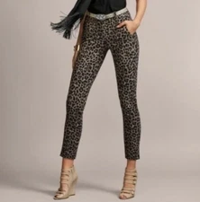 Cabi 3393 Jungle Leopard Slim Mid Rise Cropped Pants Size 2 Gray Black