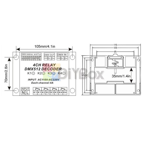 AC110-220V 4 Kanal DMX512 Relaisschalter DMX Relais Controller mit Etui Neu - Bild 6 von 8