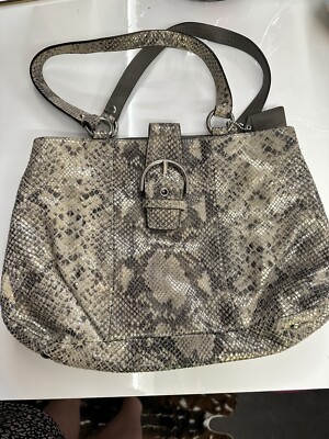 バッグ Coach Signature Flap Hobo Shoulder Bag Coach Grey Snakeskin Embossed Leather Shoulder Purse Hobo