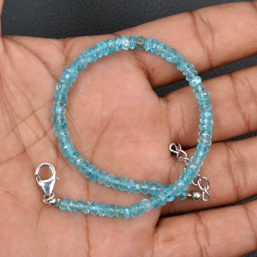 Sky Blue Apatite Beads Bracelet 925 Sterling Silver Bracelet 9 inch BMC-1355 - Picture 6 of 6