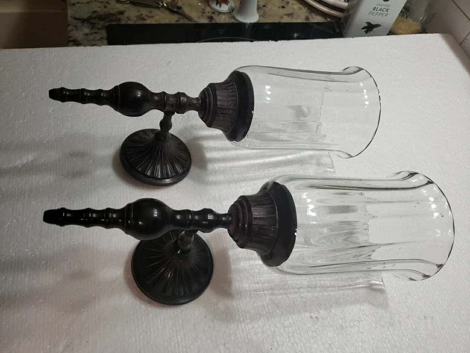 "Aplique vela pared alta calidad bronce y cristal vidrio 14,25"" de alto"  Foto 3 de 4