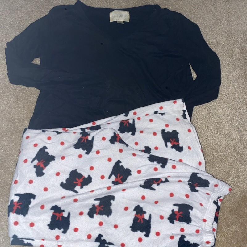 Women’s Goodnight Kiss 2 Pc Fleece Scottish Terrier Dog Pajama Set Sz MEDIUM M