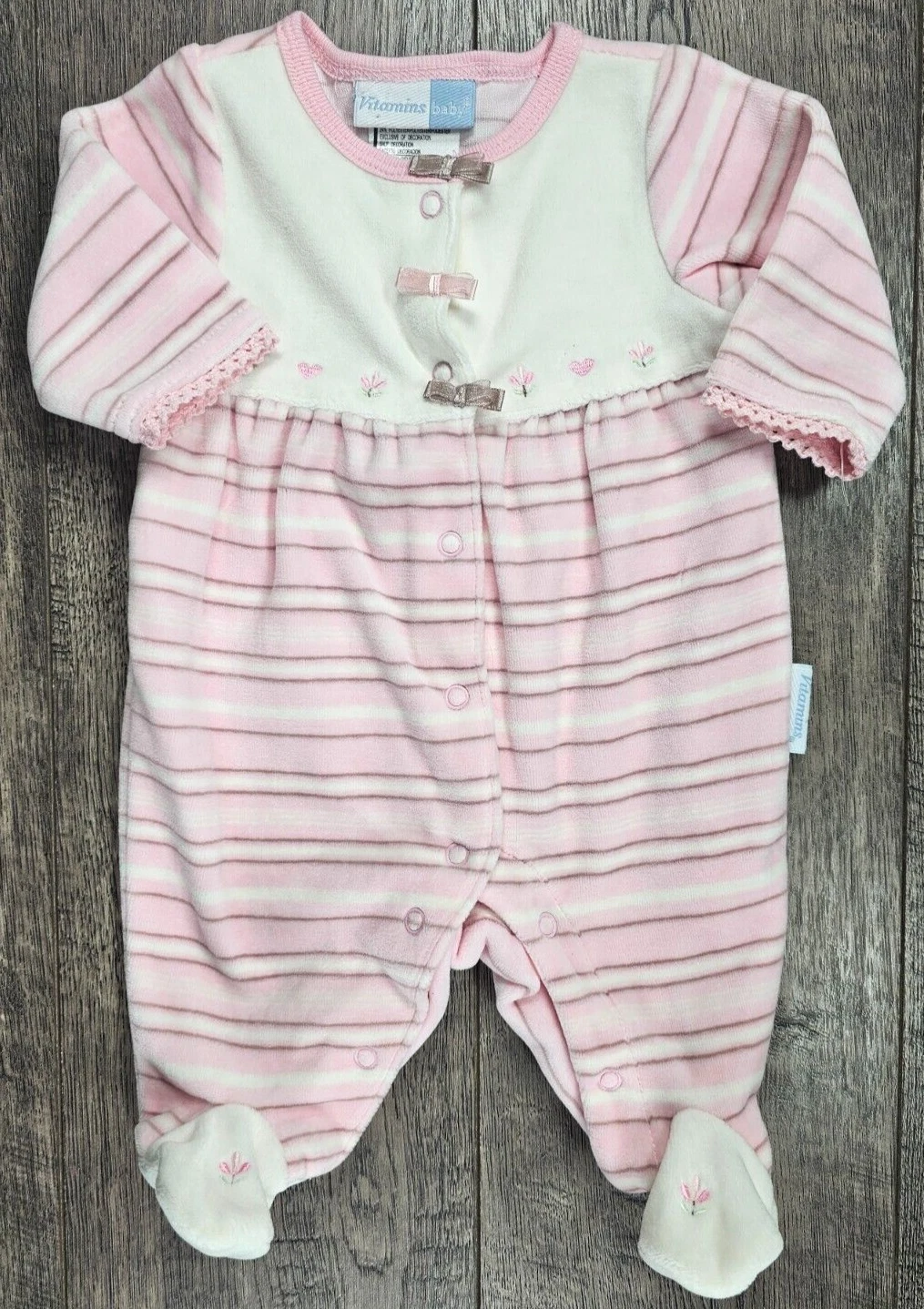 Baby Girl Clothes Vitamins Baby Preemie Pink Velour Striped Footed Outfit