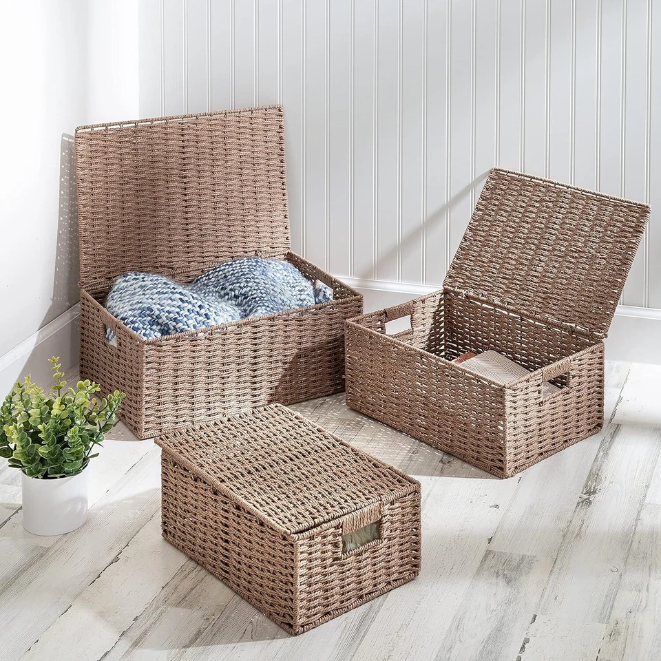 Juego de canastas de cuerda de papel de 3 piezas Honey-Can-Do, marrón topo STO-03557 Foto 2 de 2