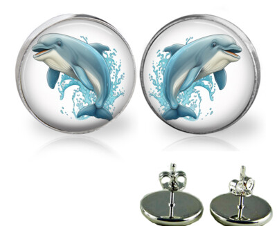 Jumping Dolphin Girls Stud Earrings in 3 Sizes Sea Life Handmade Photo Jewelry