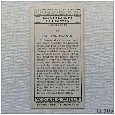wills cigarette cards garden hints Wills Garden Hints #48 Potting Plants Cigarette Card (CC105)