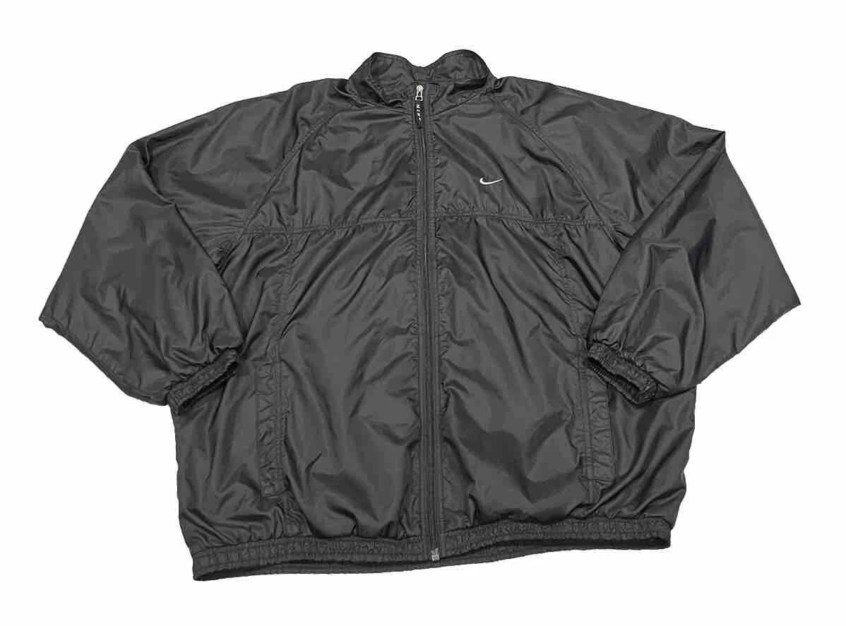 Vintage Nike Mens XL Black Full Zip Windbreaker Jacket White Tag