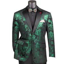 VINCI Men's Emerald & Black Paisley Embossed Modern Fit Tuxedo Dinner Jacket NEW