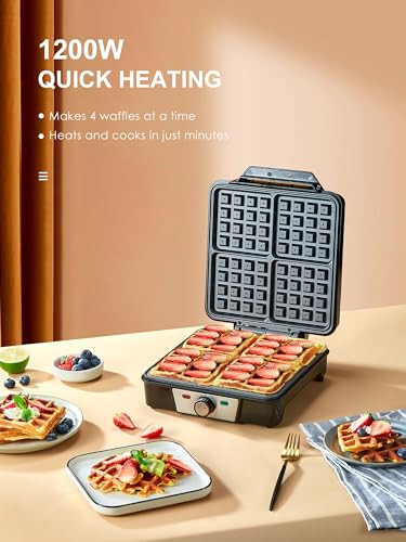 Set Di 4 Piastre Per Waffle XXL | 1200 Watt | Paninigrill - 6