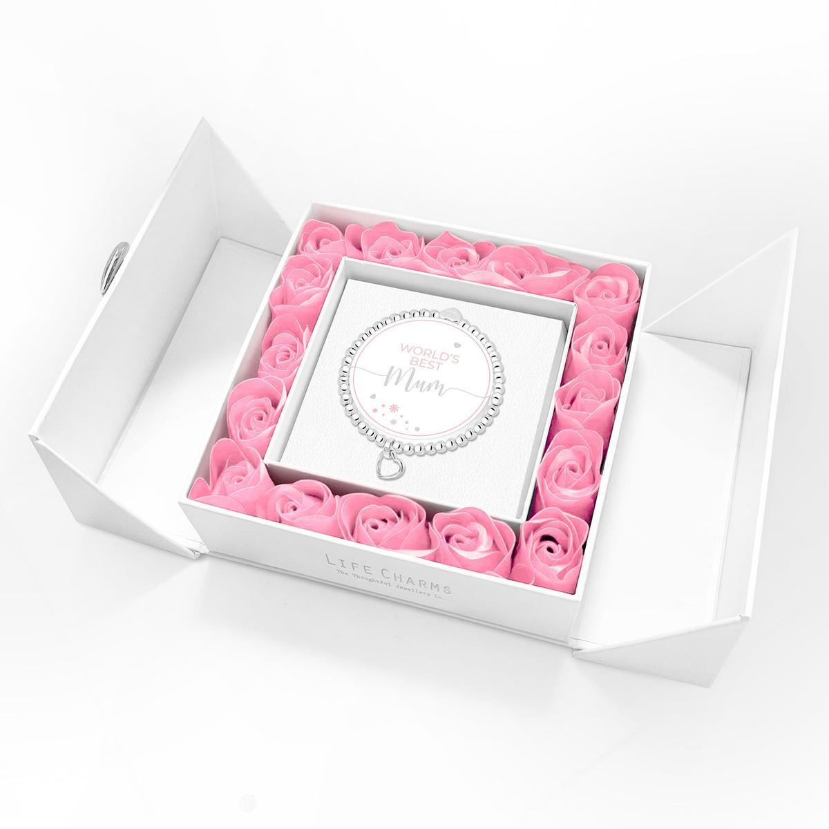 World's Best Mum Gift Boxed Bracelet With Pink Roses Mother's Day Gift Idea