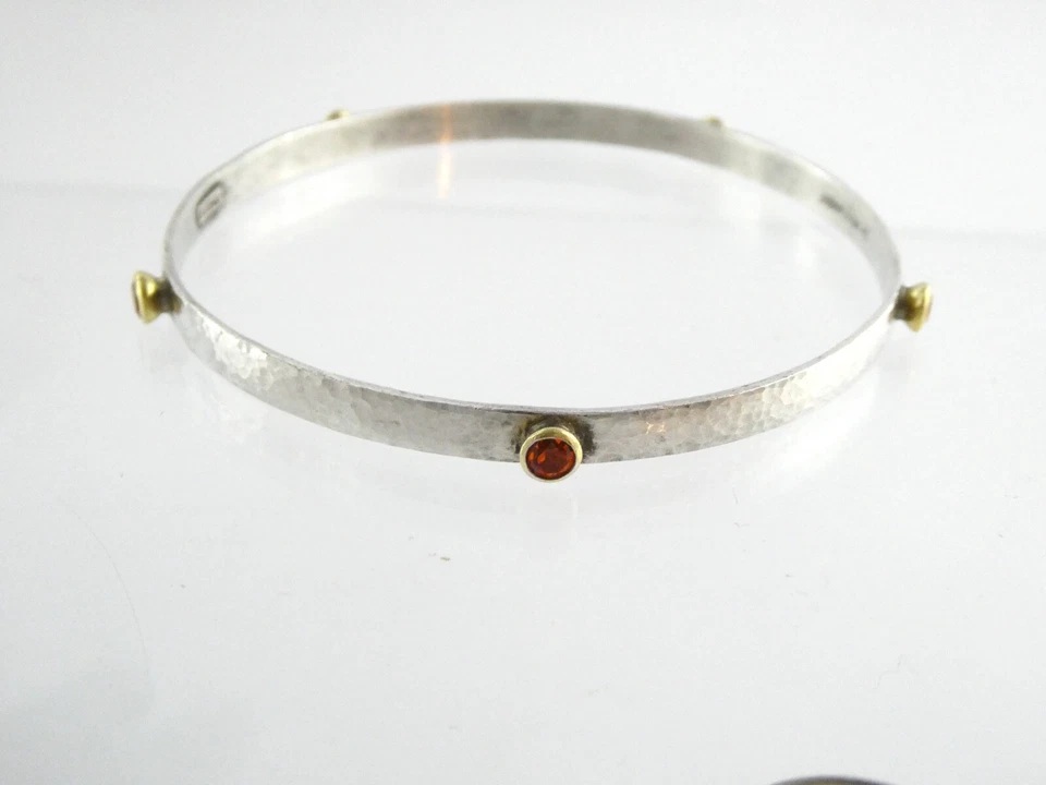 Brazalete Brazalete Gurhan Chapado en Oro Rojo Naranja Espinela 925 8.25 pulgadas Foto 3 de 4