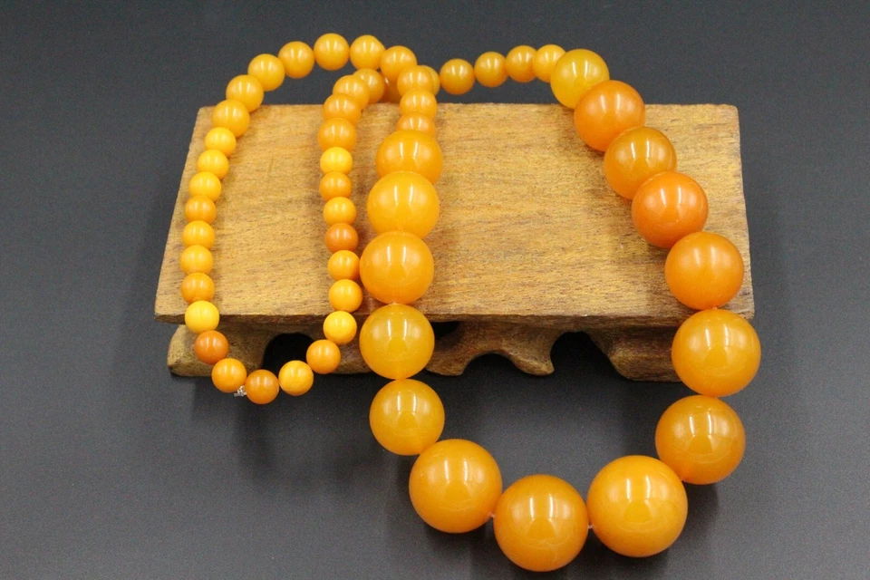 Baltic AMBER NECKLACE GIFT Round Beads Amber Yellow Mat Butter Milky texture - Image 4 of 4