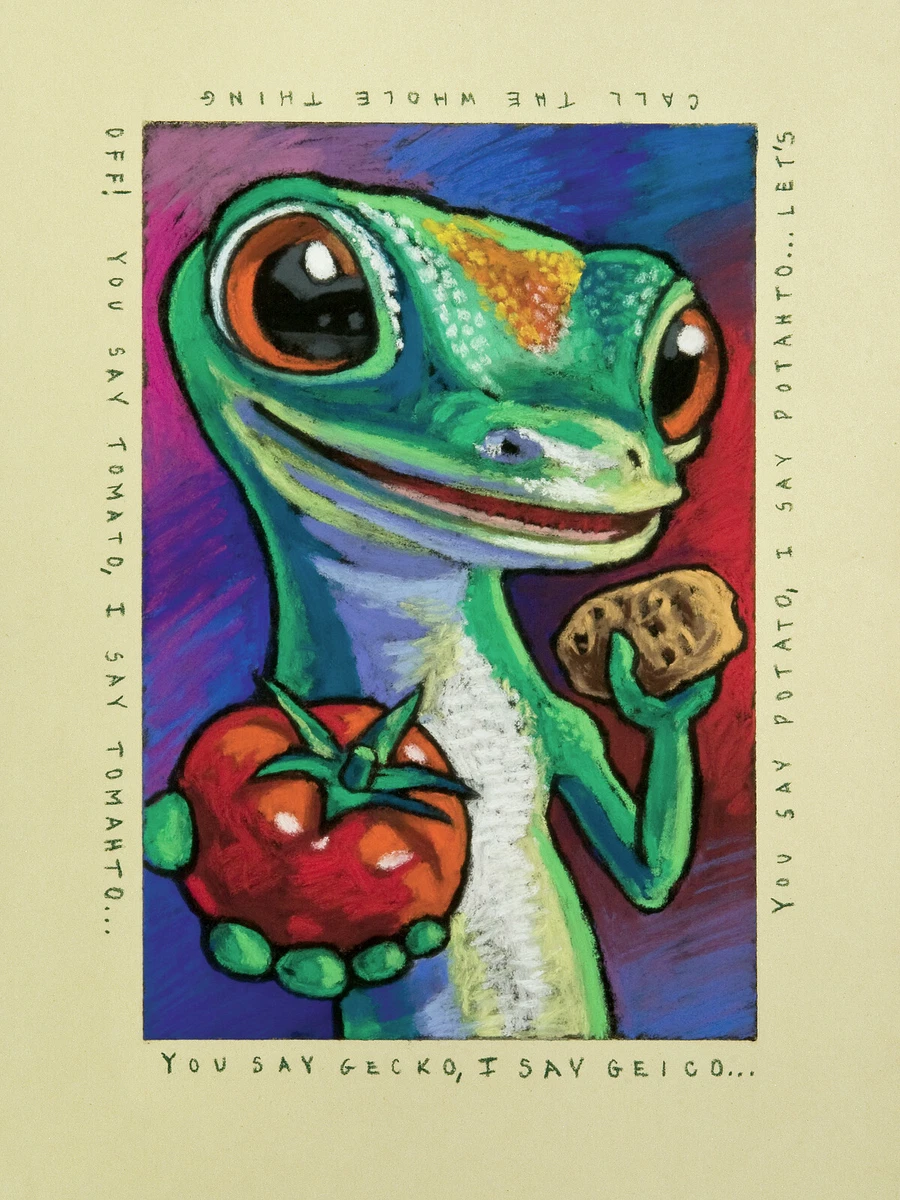 You say Gecko, I say Geico art print signed by artist Linda Huesmann 9"x12"  | eBay