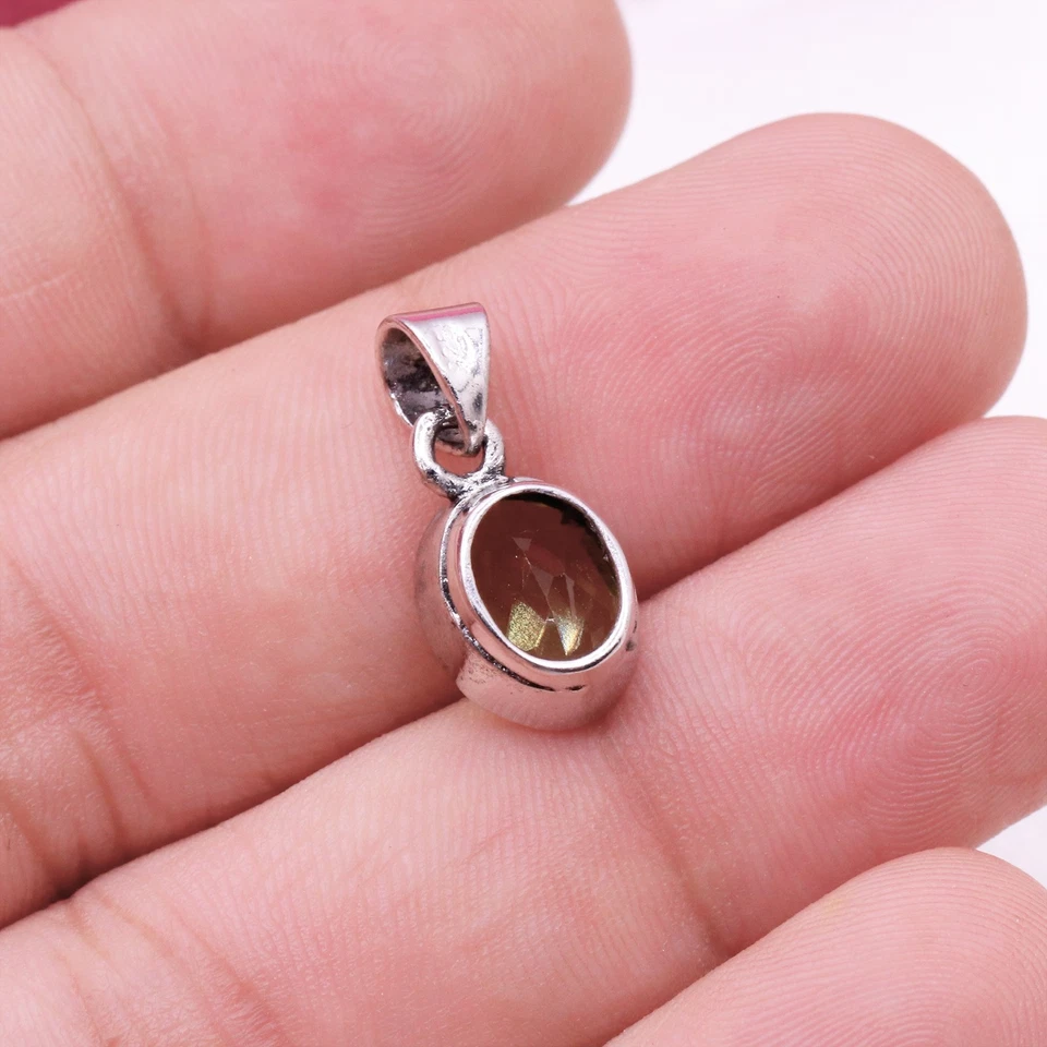 Natürlich Oval Schliff Zitrone Quarz Damen Mini Anhänger 925 Sterling Silber - Bild 4 von 4