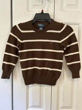 Polo Ralph Lauren Boys Brown Cream Striped Pullover Sweater Long Sleeve Size 6