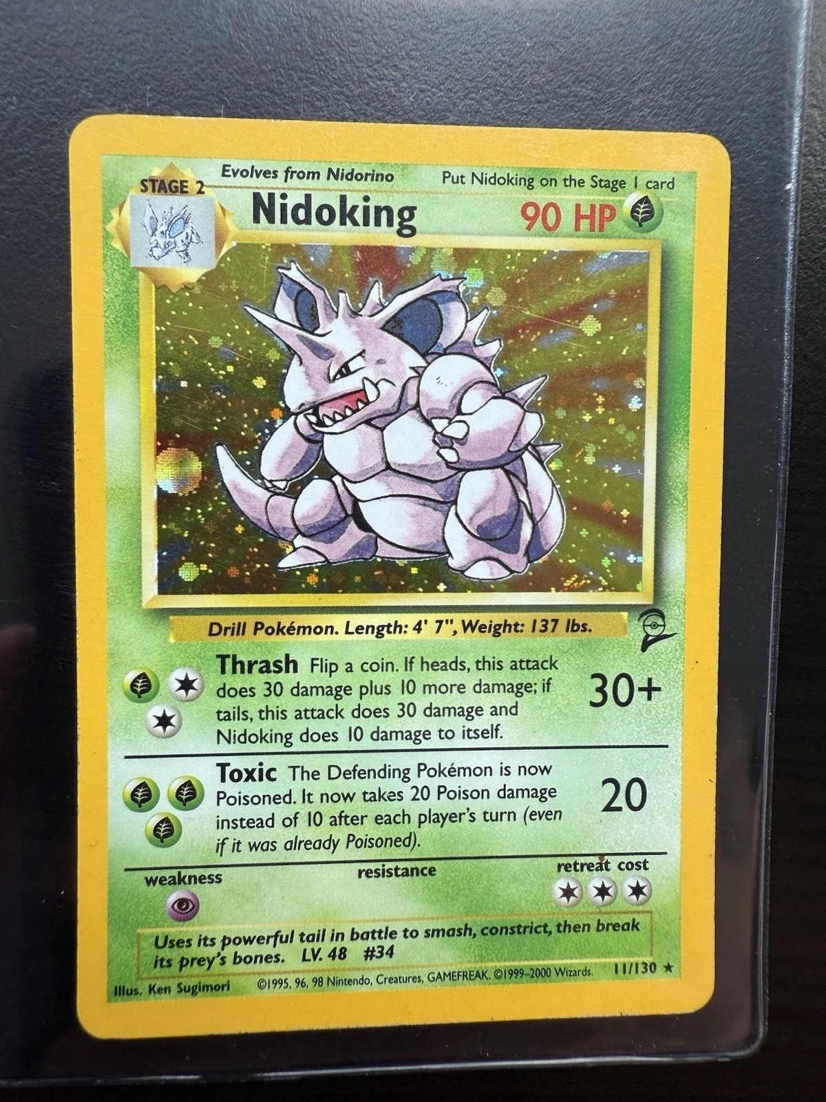 Pokémon Nidoking Holo Rare Card 11/130 Vintage Base Set 2 Near Mint