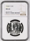 1968-D Kennedy Half Dollar NGC MS64 40% Silver Gem BU
