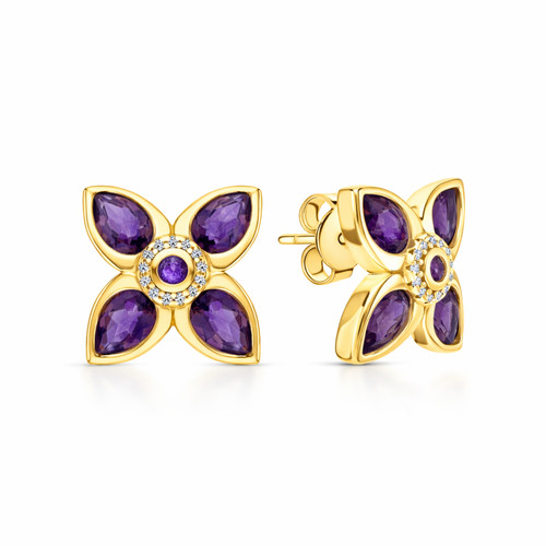 925 Sterling Silver Moissanite Stud Earrings | Smoky Quartz or African Amethyst 
