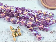 10 11mm Purple Washed Milky Crystal AB Czech Glass Flower Beads