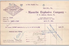 1911 Masurite Explosive Company Masury Ohio Mining Blasting Billhead BH1-83