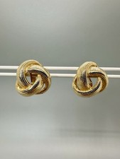    Vintage Gold Tone Knot Clip-On Earrings Textured Love Knot Statement Designer