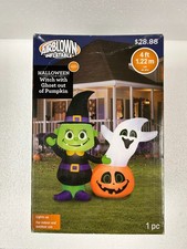 AirBlown Inflatable Gemmy Halloween Witch With Ghost Out of Pumpkin 4 ft. LED