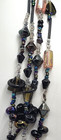 Vintage Black Molded Glass & Pink Czech Beaded Necklace Glass Ring Beads  21" — photo 10