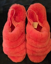 UGG Fluff Yeah Women  s Pink Fur Shearling Slide Slippers Open Toe NO BOX US 8W