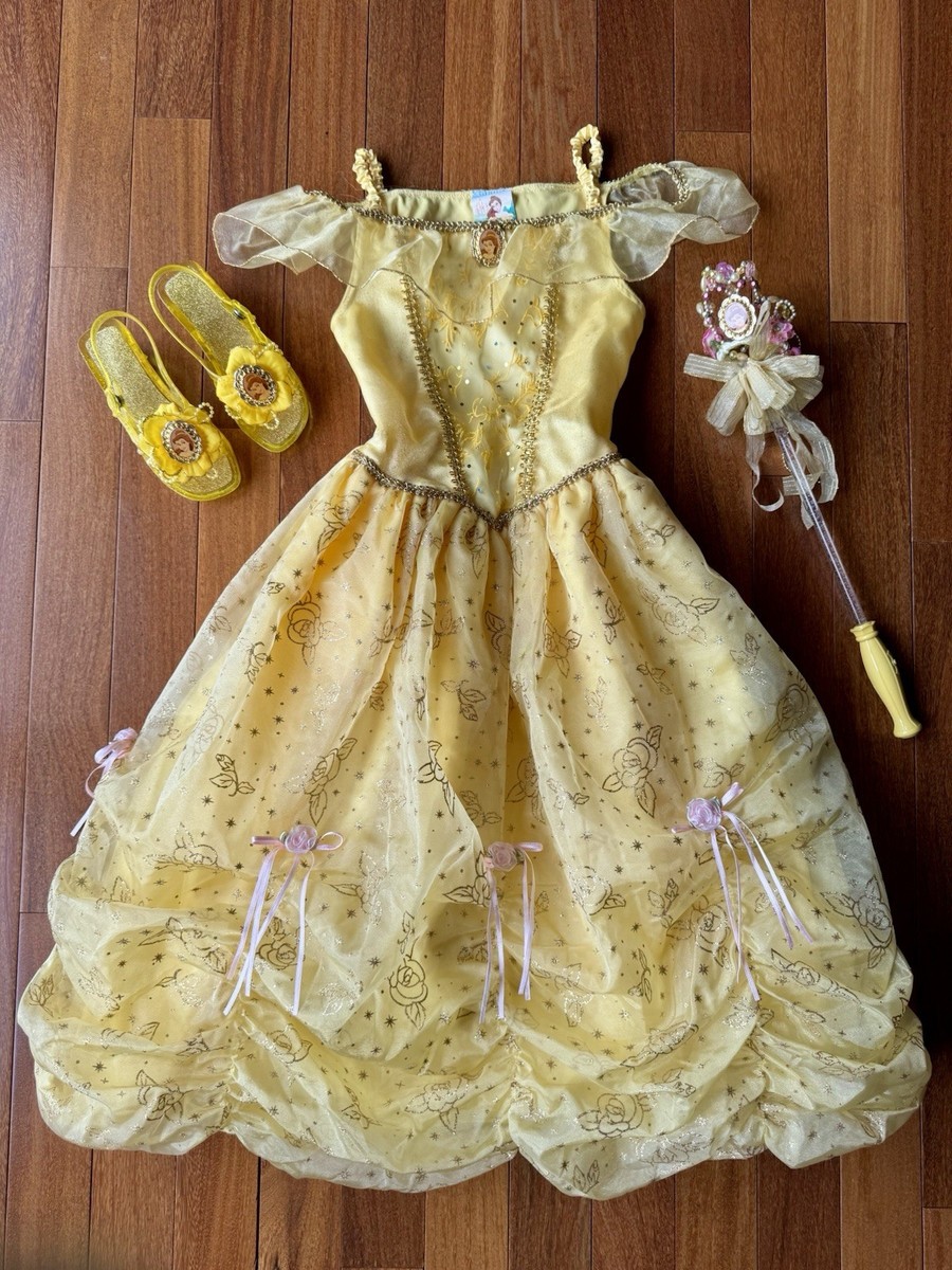 belle gold dress costume Disney Store Play Beauty & The Beast Dress Child Size M 7/8 NA-07.08.26PM