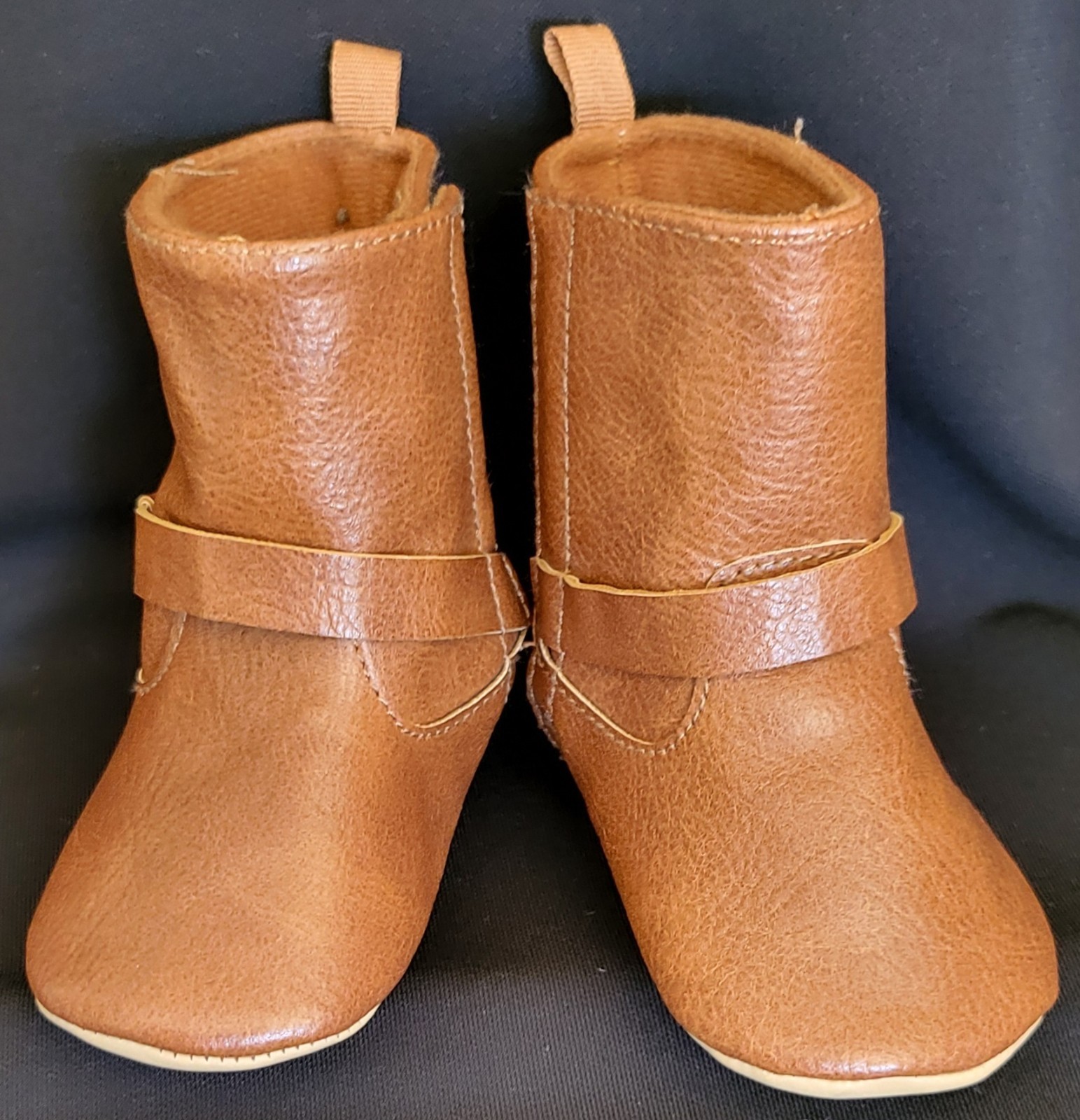 Cognac Brown Baby Boots Size 6-12 Months = 4⅞ Inches Excellent Condition 