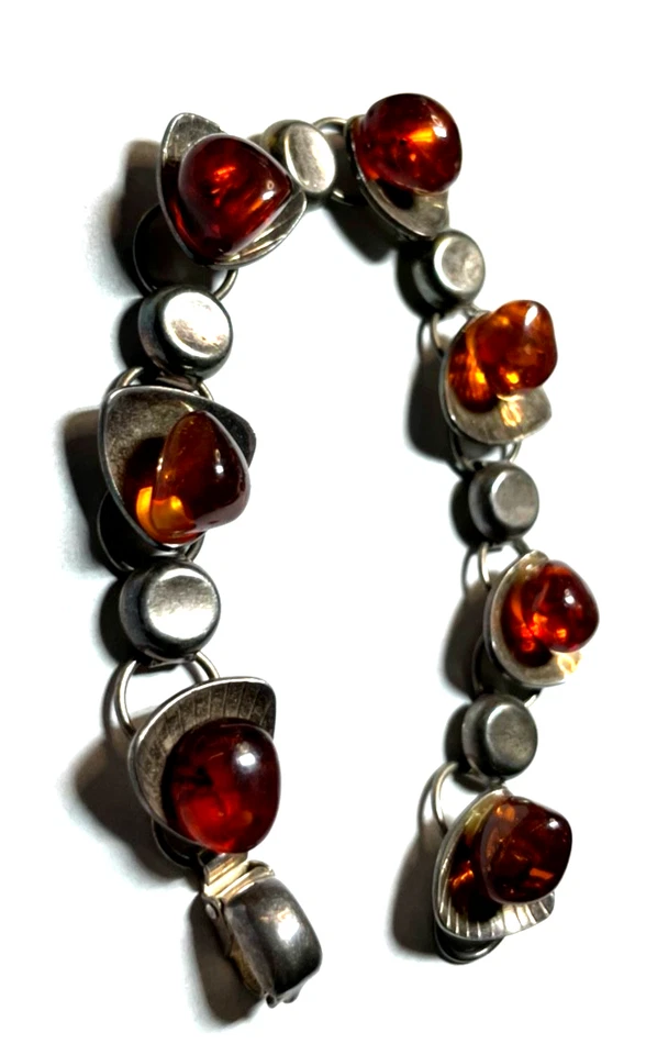 Stattliches altes EF Einer Fehrn Design Armband 830 Silber + Bernstein gepflegt - Bild 4 von 4