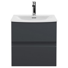 Hudson Reed Urban Satin Soft Black 500mm Wall Hung 2 Drawer Vanity Unit and Curv