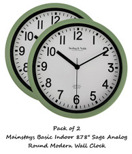Mainstays Basic Indoor 8.78" Sage Analog Round Modern Wall Clock 2 Pack