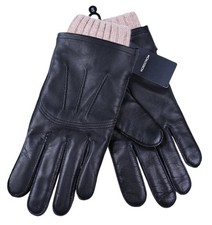 NEW Nordstrom Black Leather Gloves Women's Size S Genuine Leather Knit Cuff NWT