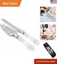 Elegant Cake Knife and Server Set Stainless Steel with Crystal Handle - Perfe...