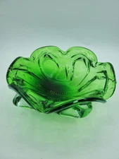 MCM VTG Murano Bullicante Controlled Bubble Green Art Glass Ashtray Candy Bowl