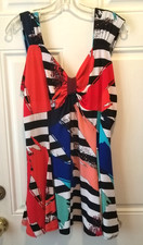 Pretty Woman XL Abstract Colorful Flowy hi waist stretchy Top Made in USA P1417