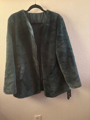 Sebby Collection Women's Faux Fur Reversible Jacket Coat Large Bottle Green