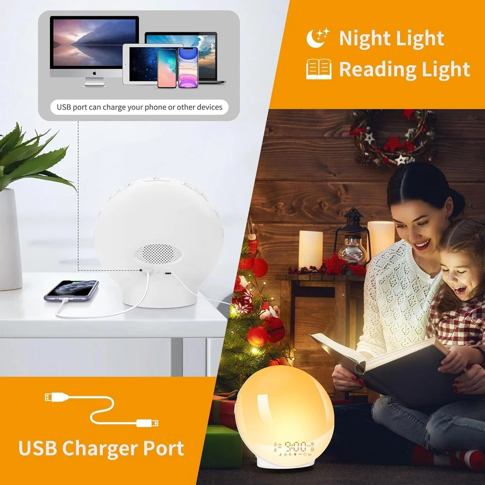 Sunrise Alarm Clocks, Wake Up Light with Sunrise/Sunset Simulation Dual Alarms B - Image 2 of 4